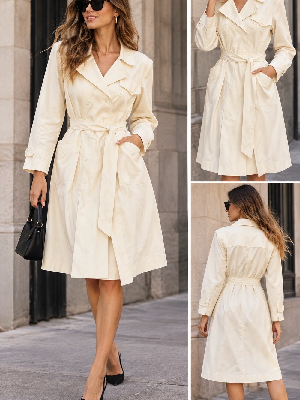 NWT INSPR’D by Tezza Cream Trench Coat Dress Size Large Belted MSRP $200